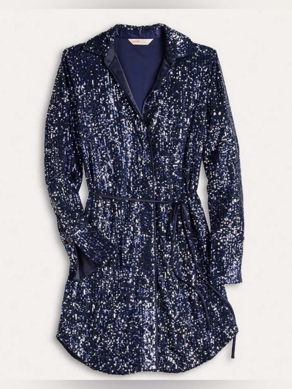 INTEMPO Sequin Navy Shirt Dress with Tie Waist